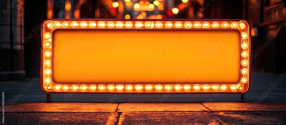 Poster retro neon light box sign with illuminated border and blank space for customizable text in a dimly l