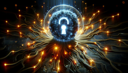 Hacker A glowing network core with tendrils of light spreading outward, showing a hacking attack infiltrati3