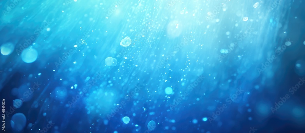 Aufkleber glowing jellyfish drifting in serene blue ocean waters with bokeh effect and ample space for overlay