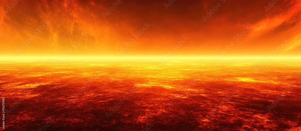 Poster vibrant glowing planet surface in dynamic orange and red hues with vast deep space backdrop ideal fo
