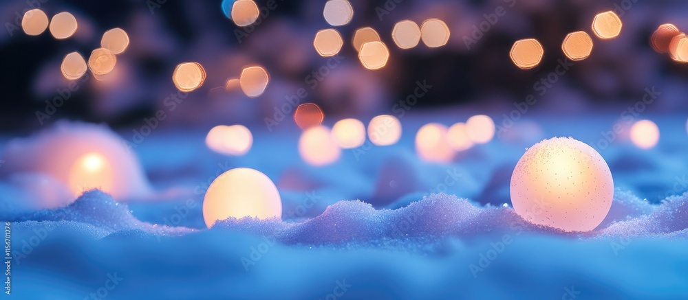 Poster glowing christmas ornaments shining on a snowy surface creating a festive atmosphere with empty spac