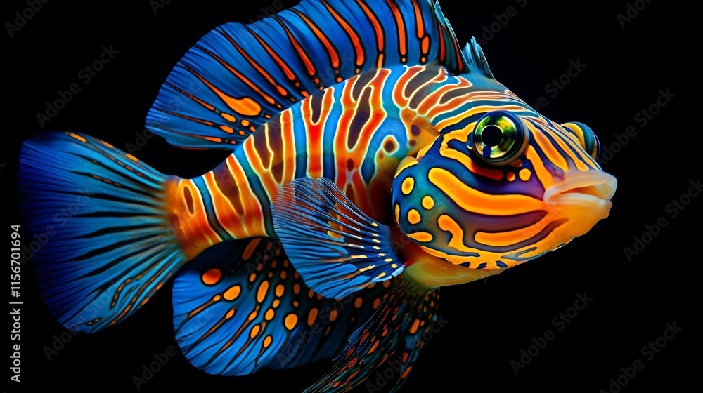Poster mesmerizing mandarin fish showcasing its vivid and intricate patterns underwater in the ocean this s