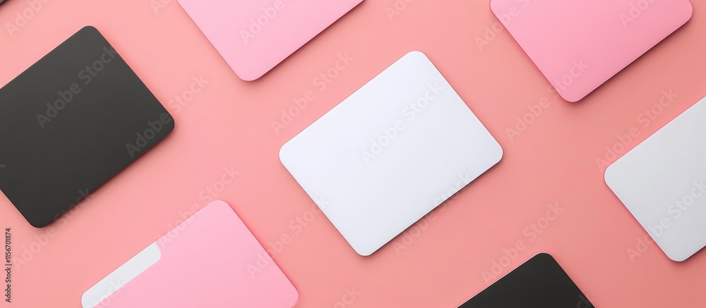 Poster gift card mockup set on a soft pink background with ample empty space for personalized text and bran