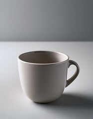 Fototapeta premium シンプルで上品な陶器製カップ、ライトグレーの壁紙と調和し、落ち着きと洗練を演出する 