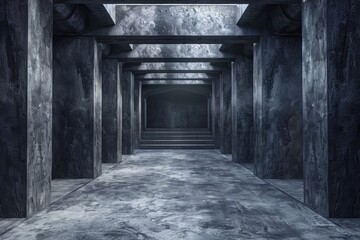 Concrete Hallway With Beams and Columns