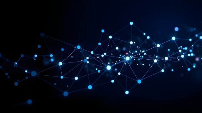 Digital network of blue connected nodes. Data transmission, modern technology & connectivity. communication, networking or artificial intelligence