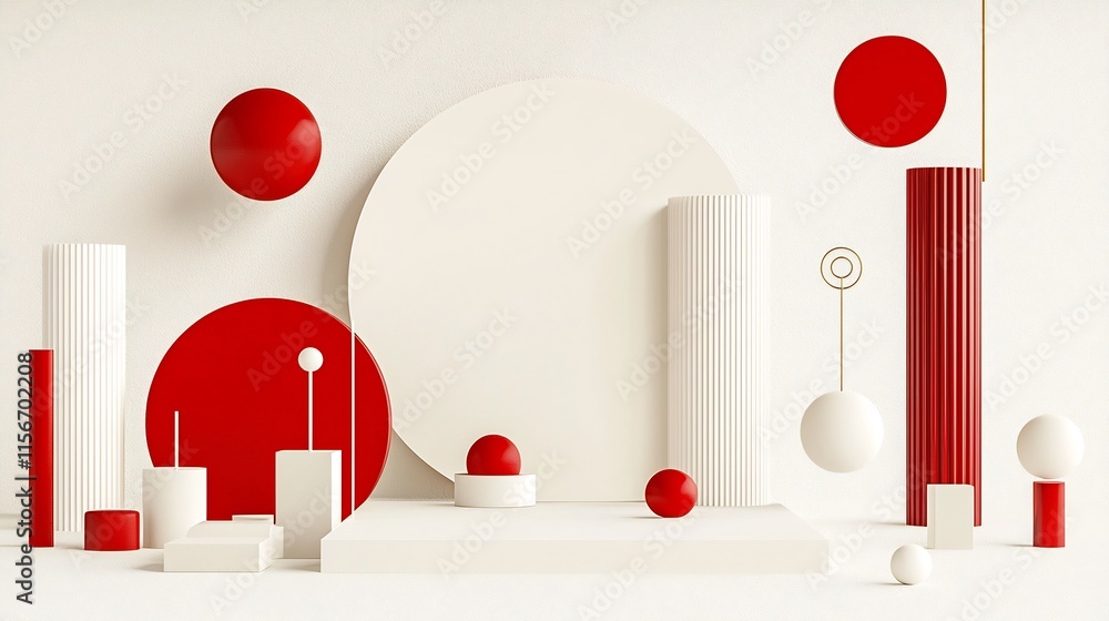 Poster minimalist and elegant 3d design featuring red and gold festive elements with an open text field for