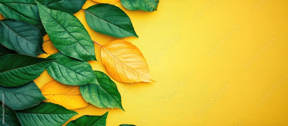 Aufkleber vibrant green and yellow leaf texture backdrop with ample empty space for creative text placement an