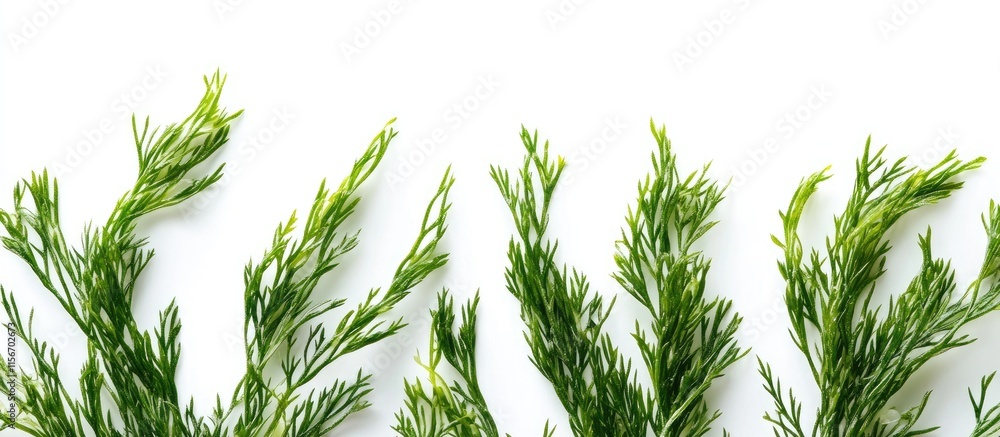 Poster Fresh Green Algae Samphire Displayed on a White Background with Ample Space for Text and Design Elements for Culinary and Health Marketing