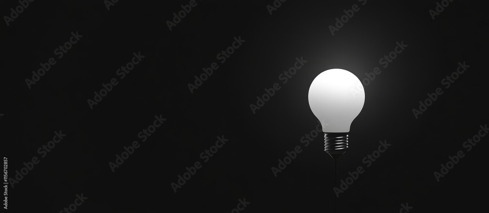 Poster illuminated light bulb in dark background providing ample empty space for creative text or branding 