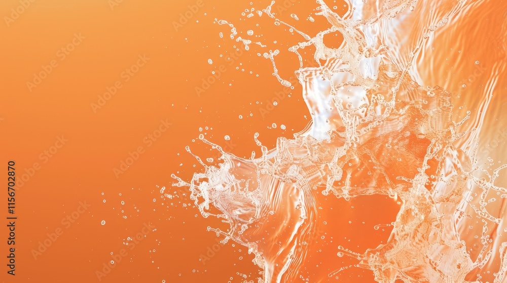 Poster a splash of water against a vibrant orange background, creating a dynamic visual effect.