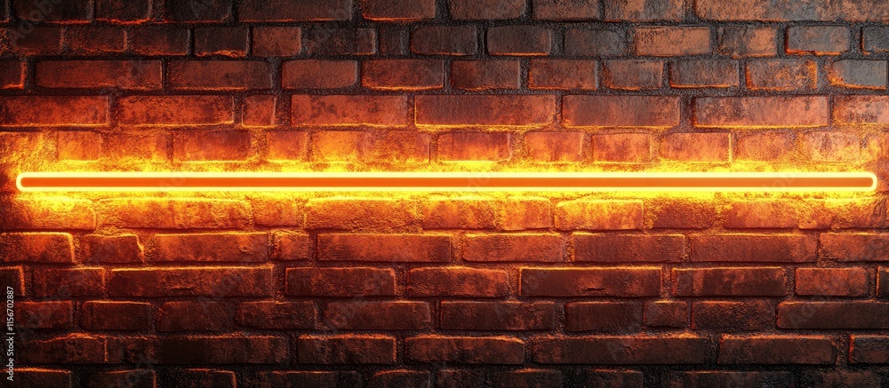 Poster illuminated neon strip against a brick wall creating a modern background with designated space for c
