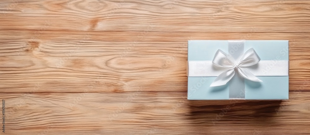 Aufkleber elegant gift box with satin ribbon on rustic wooden surface creating a charming flat lay scene with 