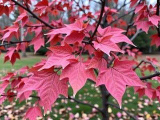 Vibrant Pink Maple Leaves Autumn Foliage Nature Background
