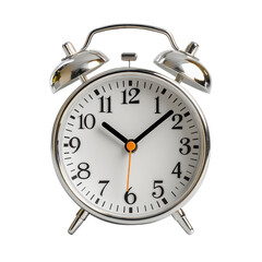 Silver Alarm Clock Time Management Punctuality White Background