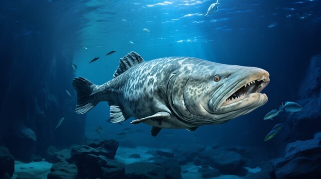 Majestic polar cod navigating the frozen Arctic waters surrounded by glistening ice sheets and a captivating underwater landscape