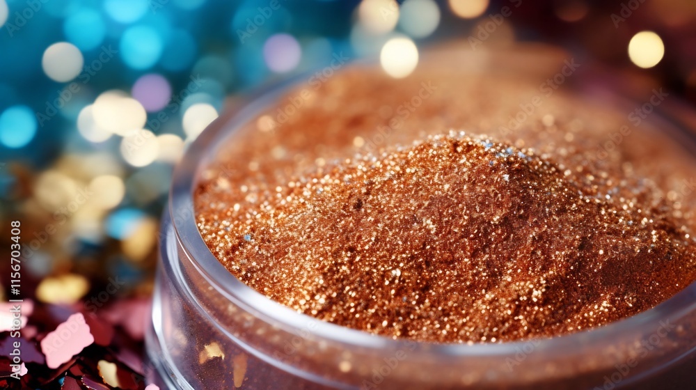 Poster captivating macro shot showcasing the intricate details and shimmering texture of loose powder mixed