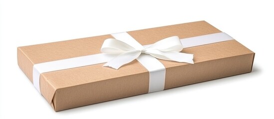 Elegant Brown Gift Box Tied with White Ribbon Ideal for Holiday Celebrations with Blank Space for Text or Personalization