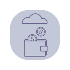 Obraz premium Wallet and falling coins line icon. Payment, investment, savings outline sign. Business and finance concept. Vector illustration, symbol element for web design and apps