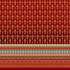 Red Damask fabric pattern, full pattern with beautiful fabric border