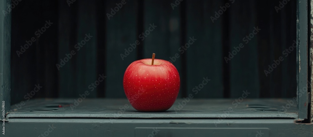 Poster plump red apple in container showcasing fresh produce ready for transportation with empty space for 