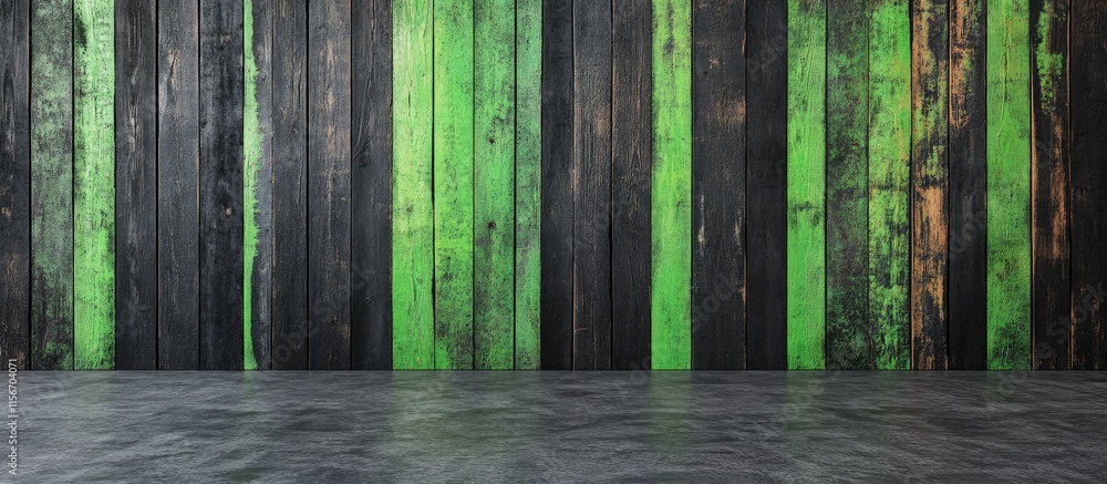 Poster rustic acoustic wood wall in green and black tones with ample empty space for text and design elemen