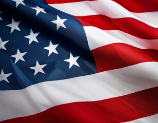  A close up of the US flag waving in the wind for Memorial Day or 4th of July