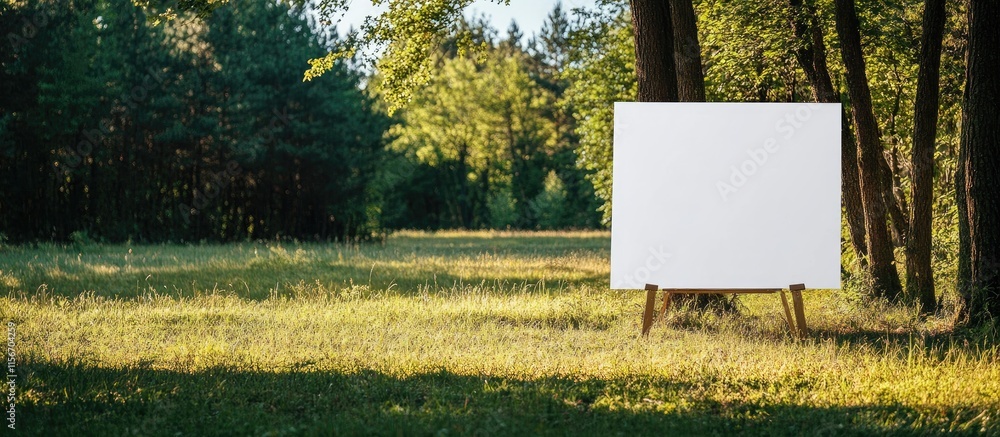 Poster Serene Green Archery Backdrop Featuring Trees and Open Field with Blank Space for Text and Creative Branding Opportunities