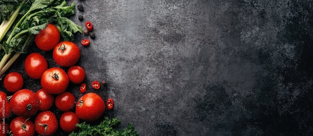 Aufkleber vibrant freshly picked vegetables arranged on dark background with ample copy space for text and adv