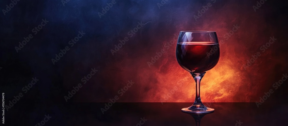Poster elegant wine goblet on a dark smoky background with vibrant colors and ample space for text or brand