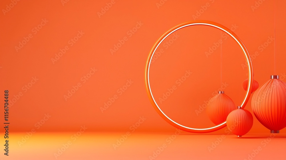 Poster elegant and minimalist 3d of chinese new year decorative elements forming a circular arrangement on 