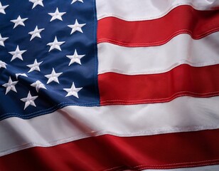 Fototapeta premium A close up of the US flag waving in the wind for Memorial Day or 4th of July