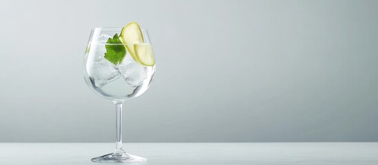 Refreshing Gin and Tonic Cocktail in Glass with Ice and Garnish Ideal for Promotional Use with Empty Space for Text or Branding