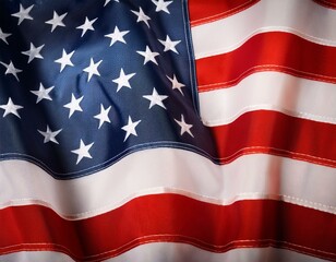 A close up of the US flag waving in the wind for Memorial Day or 4th of July