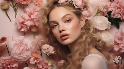 Vegan and cruelty free makeup products including skincare and cosmetics arranged with delicate floral accents for a naturally beautiful serene and luxurious skin care and beauty concept