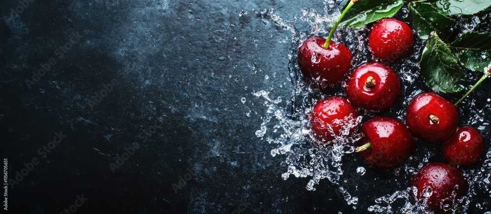 Aufkleber vibrant cherries splashing in water on a dark surface highlighting rich colors and textures with spa