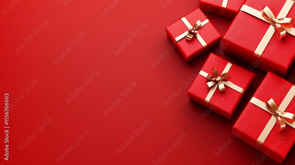 Poster minimalist red and gold festive arrangement with clean composition and text friendly layout 3d