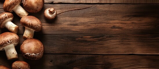 Fresh Champignon Mushrooms Arranged on Rustic Wooden Table Ideal for Culinary Text or Recipe Illustration