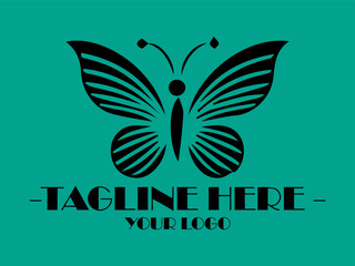 Teal background with black butterfly design for logo tagline and vektor. Suitable for branding, marketing materials, stationery, and social media posts