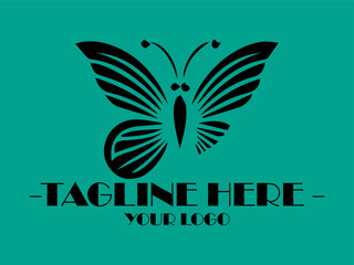 Teal background with black butterfly design for logo tagline and vektor. Suitable for branding, marketing materials, stationery, and social media posts