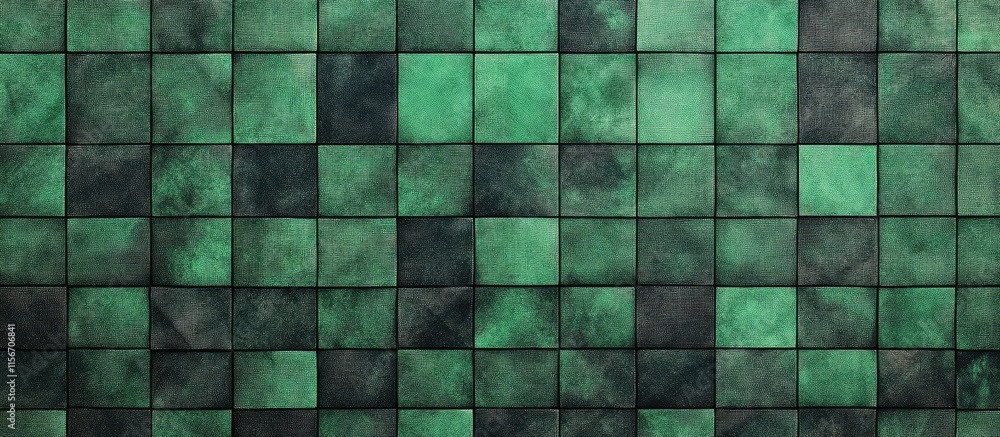 Aufkleber modern green and black fiber mosaic background with decorative lines and textured fabric empty space
