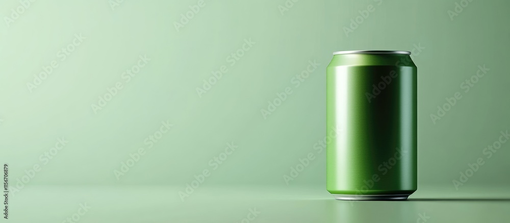 Poster green aluminum can mockup on minimalist background with space for custom text and beverage branding 