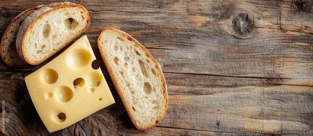 Poster gluten free bread slices with cheese on rustic wooden table healthy breakfast concept top view with 