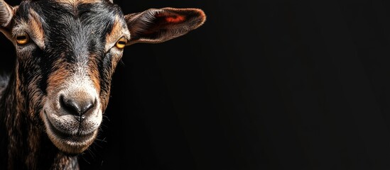 Fototapeta premium Pregnant goat in shelter with focused expression signifying agriculture care and farm management ideas with space for text