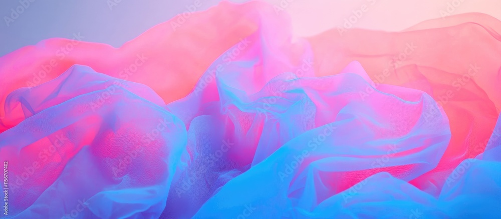 Poster neon blue and pink translucent fabric with soft gradients perfect for background or overlay designs 
