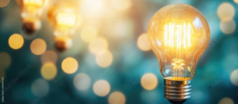 Poster illuminated light bulb shining brightly symbolizing inspiration and creativity with a blurred colorf