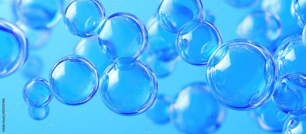Poster glowing blue bubbles and circles with vibrant colors creating a dreamy background suitable for text 