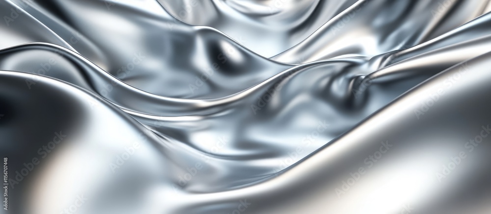 Poster lustrous metallic silver abstract background with elegant folds and blank space for customizable tex