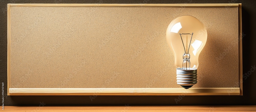 Poster creative showcase of a glowing light bulb on a notice board with ample space for personalized text o