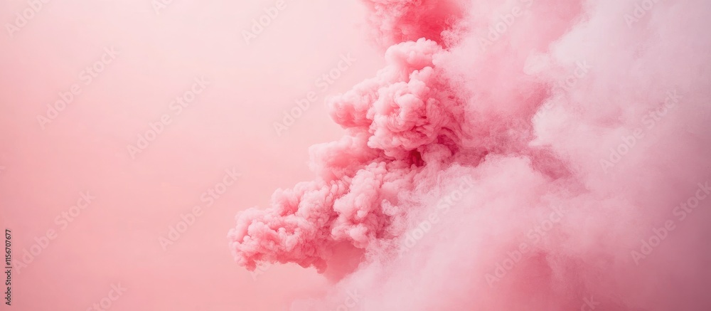 Poster vibrant pink smoke cloud explosion against a soft pastel backdrop creating a whimsical atmosphere wi